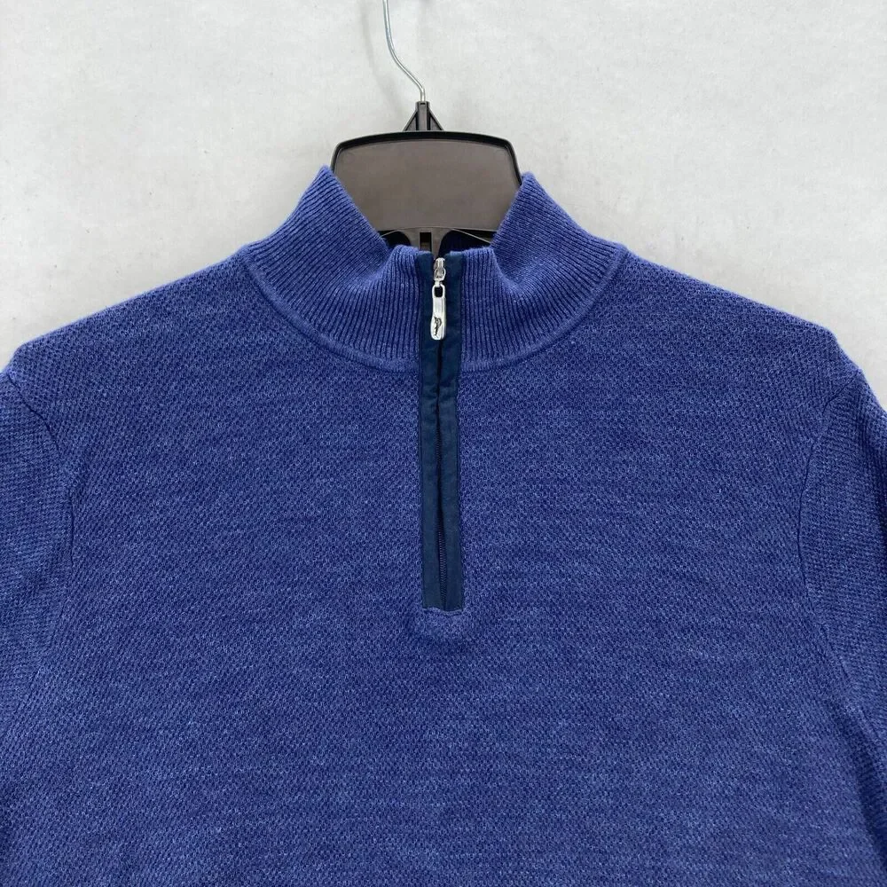 Tommy Bahama Merino Wool Blend Quarter Zip Sweater Sweatshirt Mens Small Blue - Picture 3 of 13
